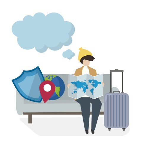 Illustration of people with travel insurance